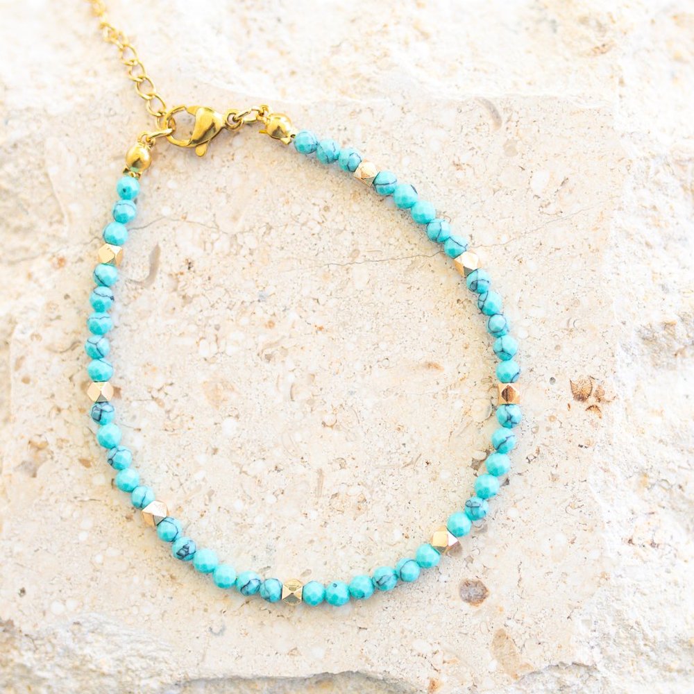 Turquoise Beaded Bracelet Dainty Gold Minimalist Jewelry Stacking Bracelet Gift